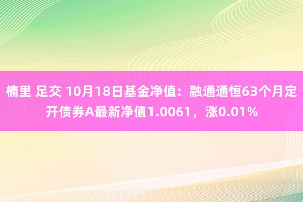 楠里 足交 10月18日基金净值：融通通恒63个月定开债券A最新净值1.0061，涨0.01%