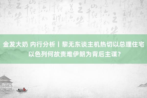 金发大奶 内行分析丨黎无东谈主机热切以总理住宅 以色列何故责难伊朗为背后主谋？